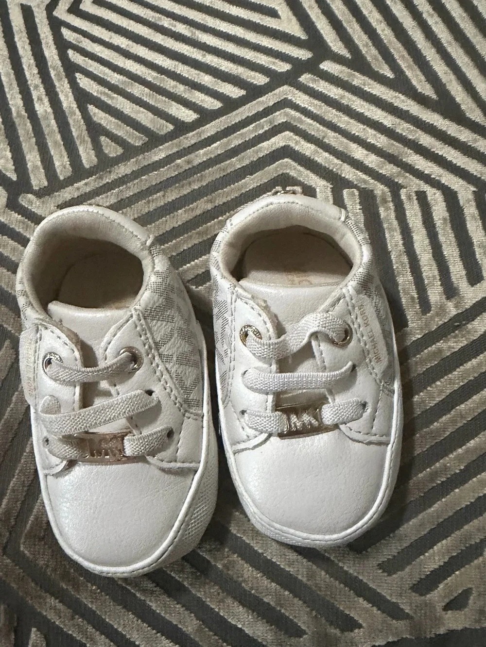 Michael Kors White Baby Lace-Up Sneakers with Gold Accent